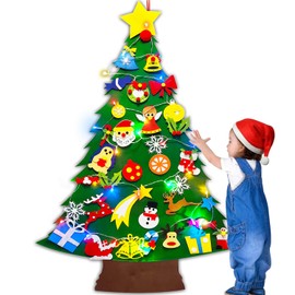 4 Ft DIY Lighted Felt Christmas Tree for Kids Wall Toddler Felt Christmas Craft Kits with 34 Pcs Hanging Ornaments 10 Ft LED Colorful String Light 2 Modes Xmas Gifts for Kids New Year Party Supplies