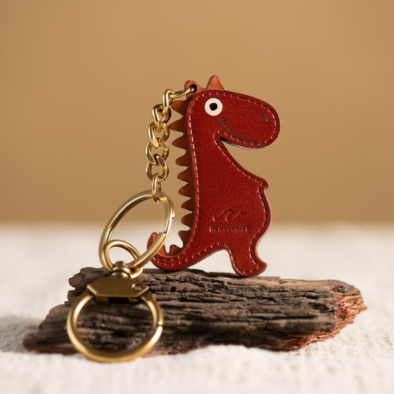 NEWGOCRAFT Cute Dinosaur Keychain Charms Cute Dinosaur Genuine Leather Metal