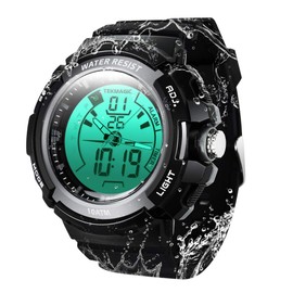 TEKMAGIC Swim Diver Watch 10ATM Water Resistant 100 Meter Diving Watch with Stopwatch and Alarm Clock Function Support Dual Time Zone Display 12/24 Hour Mode Switch with LED Backlight (W19-G), Belt