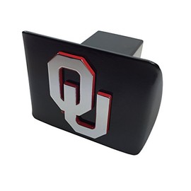 University of Oklahoma METAL emblem (chrome with crimson trim) on black METAL Hitch Cover