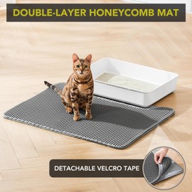 BomDa Cat Litter Mat, Large Kitty Litter Box Trapping Mat, 30x23'' Honeycomb Double Layer Urine & Waterproof, Washable Easy Clean, Litter Mats for Floor Less Waste, Anti-Slip