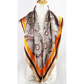 vabovin 35 x 35 Large Square Satin Silk Like Head Scarf for Women Hair Wrapping at Night (Orange Brown Cashew)