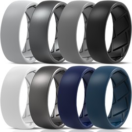 Saco Band Silicone Ring for Men - 8mm Width 2.3mm Thick (Black, Grey A, Dark Metal G, Dark Blue H, Light Grey C, Dark Blue D, Dark Metallic E, White - Size 14.5-15 (23.06mm))