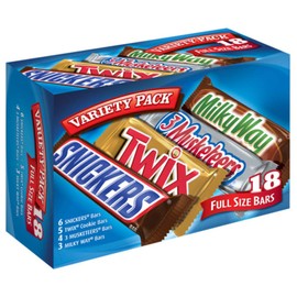 SNICKERS, TWIX, 3 MUSKETEERS & MILKY WAY Full Size Bars Valentine's Day Chocolate Candy Variety Mix, 33.31-Ounce 18-Count Box