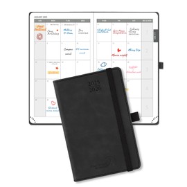 POPRUN Monthly Planner 2025-2026 (Pocket Size-4''x 6.25'' Hard Cover) - 2 Year Pocket Calendar Book for Purse (Jan.2025 - Dec. 2026), 100 GSM Thick Paper - Black