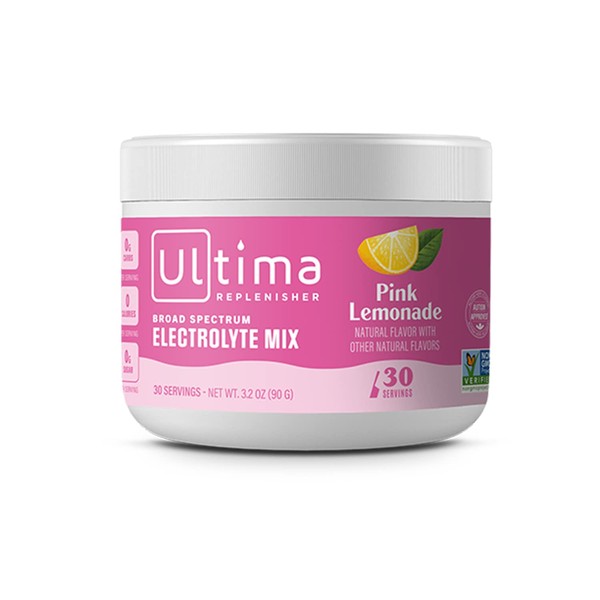 Ultima Replenisher Hydration Electrolyte Powder- 30 Servings- Keto & Sugar Free- Feel Replenished, Revitalized- Naturally Sweetened- Non- GMO & Vegan Electrolyte Drink Mix- Pink Lemonade