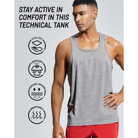 MIER Men's Sleeveless Workout Tank Tops Quick Dry Muscle Gym Shirts for Gym Running, Heather Light Grey, XL