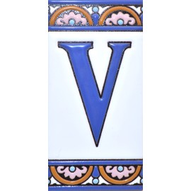 House letters 6 inch. Handpainted house letter tiles for signs, addresses and names. Address numbers for houses. House address numbers and letters. Design ARCO GRANDE 5,86" x 2,91" (LETTER V)