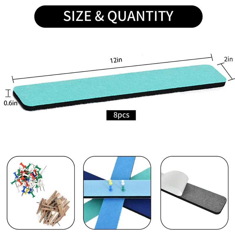 Vuzvuv 8 pcs Bulletin Board Bar Strips with 50 Pushpins