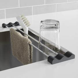 Tomorotec Adjustable Over-The-Sink Kitchen Rack for Dishcloths, Sponges, Bottles and Brushes - Heat-Resistant Stainless Steel with Slim, Expandable Design and Multifunctional Silicone Holder