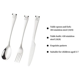 EORPAVU Besteck-Sets für Kinder,Besteck, Gabeln und Löffel aus Edelstahl 304, Cartoon-Muster, tragbares Kindergeschirr-Set (3-teilig mit Box)