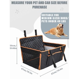 Prpeko Dog Car Seat for Large Dogs,Waterproof Fabric with Breathable Mesh&Adjustable Dog Seat Belt for Car,Dog Bed for Back Seat Up to 40 LB-Medium Orange