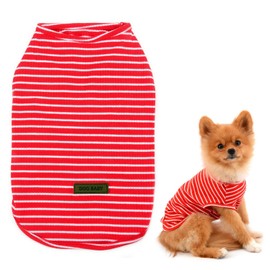 SMALLLEE_LUCKY_STORE Basic Pet Knitted Cotton Striped Tee Shirt for Small Dogs Cats Boy Girl Puppy Sleeveless T Shirt Vest Soft Chihuahua Summer Clothes,Red,XXL