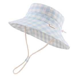 Bamery Baby Toddler Girls Bucket Hat Newborn Sun Hats for Boys Classic Infant Summer UV Protection Hats Kids Beach Cap (46cm, Blue Lattice)