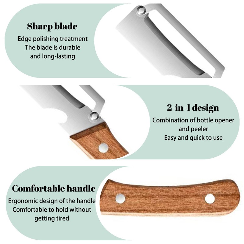 Multi-Functional Vegetable Peeler for Kitchen, Zero Snag Wooden Kitchen Tool,