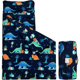 david's kids Toddler Nap Mat Set with Removable Pillow, Ultra Soft Slumber Bags for Boys，Perfect for Preschool, Daycare, Kids Sleeping Bags with Rollup Design, 50"x20", Dinosaur