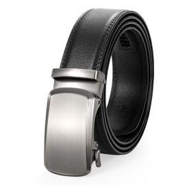 JASGOOD Men Leather Ratchet Belt with Adjustable Automatic Slide Buckle for Men Dress Suits,Black