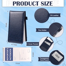 WANGDEFA Reporters Notebook Cover PULeather Notepad And Pen Holder Set with Tops Reporters Notebook Steno Notebook Cover Flip Notepad Holder Fit 4 * 8 inch Spiral Notebooks for Journalists (Blue)