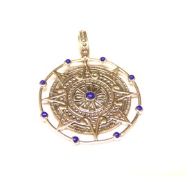 Silver Maya Compass Pendant with Lapis Stones Sterling Silver Protection Symbol Unisex, Sterling Silver