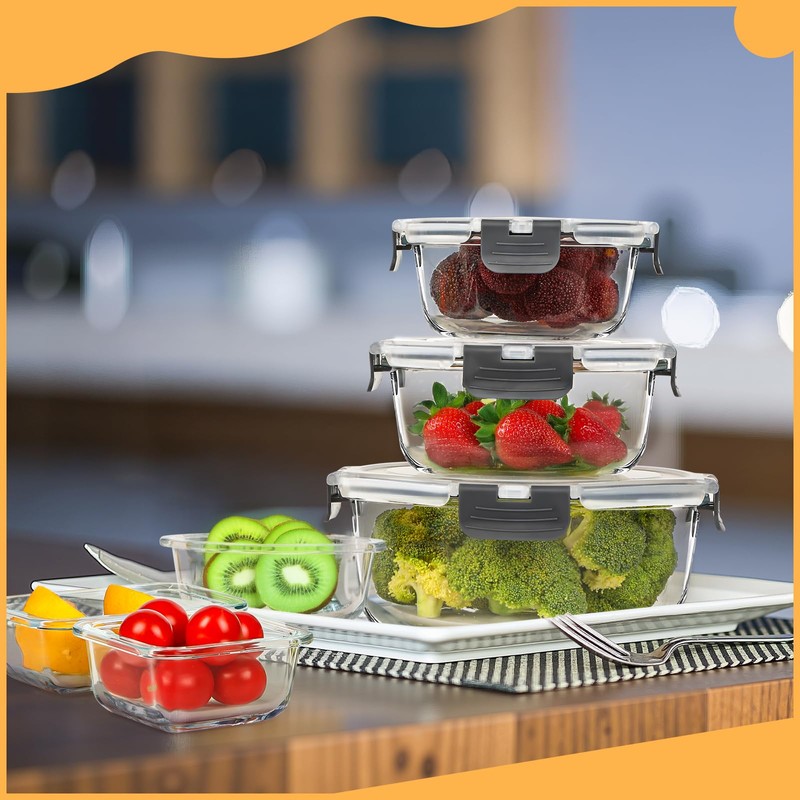Skroam 15 Pack Glass Food Storage Containers with Lids Airtight,