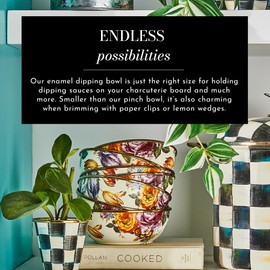 MACKENZIE-CHILDS Enamel Dipping Bowl, Small Serving Bowl for Entertaining, White Flower Market