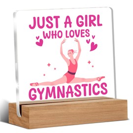 Gymnastic Gifts for Girls, Pink Gymnast Acrylic Plaque Gifts for Gymnastic Lovers, Just A Girl Who Loves Gymnastics Desk Signs Decor 4 × 4 Inches