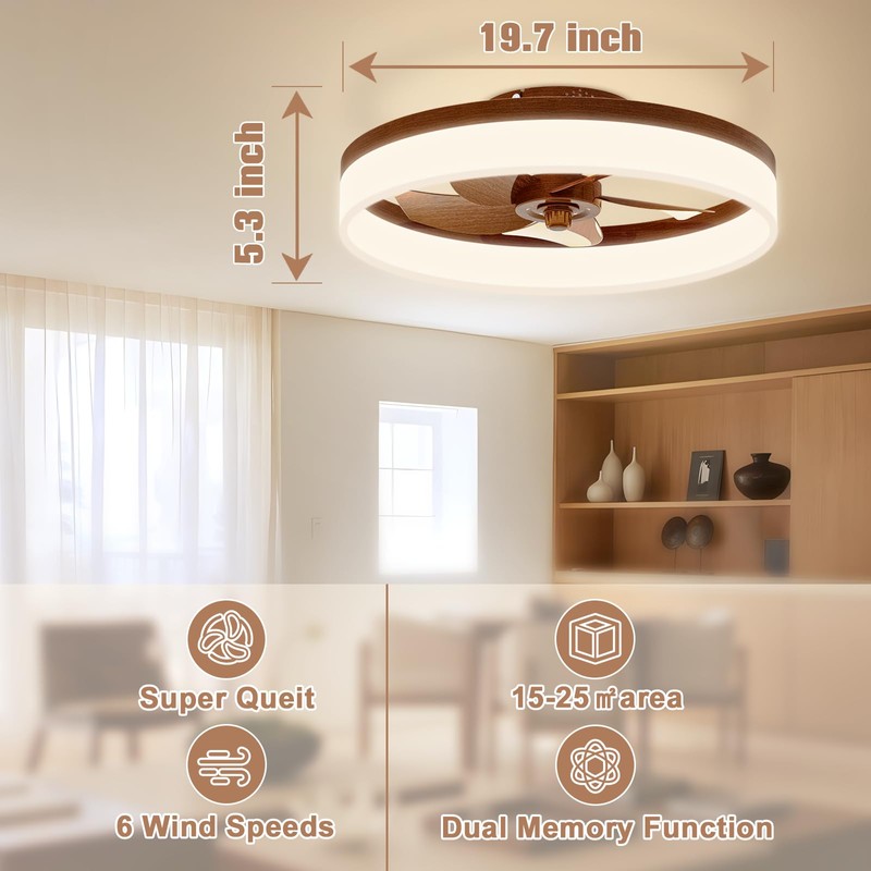 VOLISUN Farmhouse Ceiling Fans with Lights and Remote, 19.7in Low