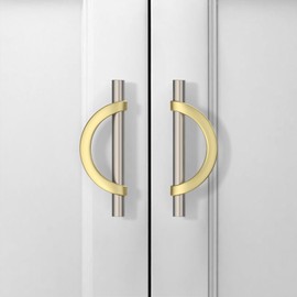 9BUILD 6 Pack 96mm Gold Brushed Satin Nickel Cabinet Pulls - Kitchen Cabinet Handles and Drawer Handle - Zinc Alloy - UK0047