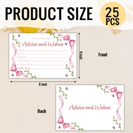 HQLOW 25 PCS Pink Floral Bow Wedding Advice Cards for Bridal Shower, Advice and Wishes for the Mr and Mrs, Party Decorations-04