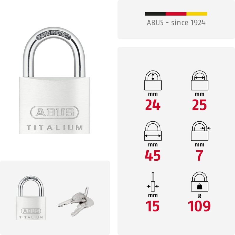 ABUS Titalium 64TI/45 Padlock - Cellar Lock with Special Aluminium