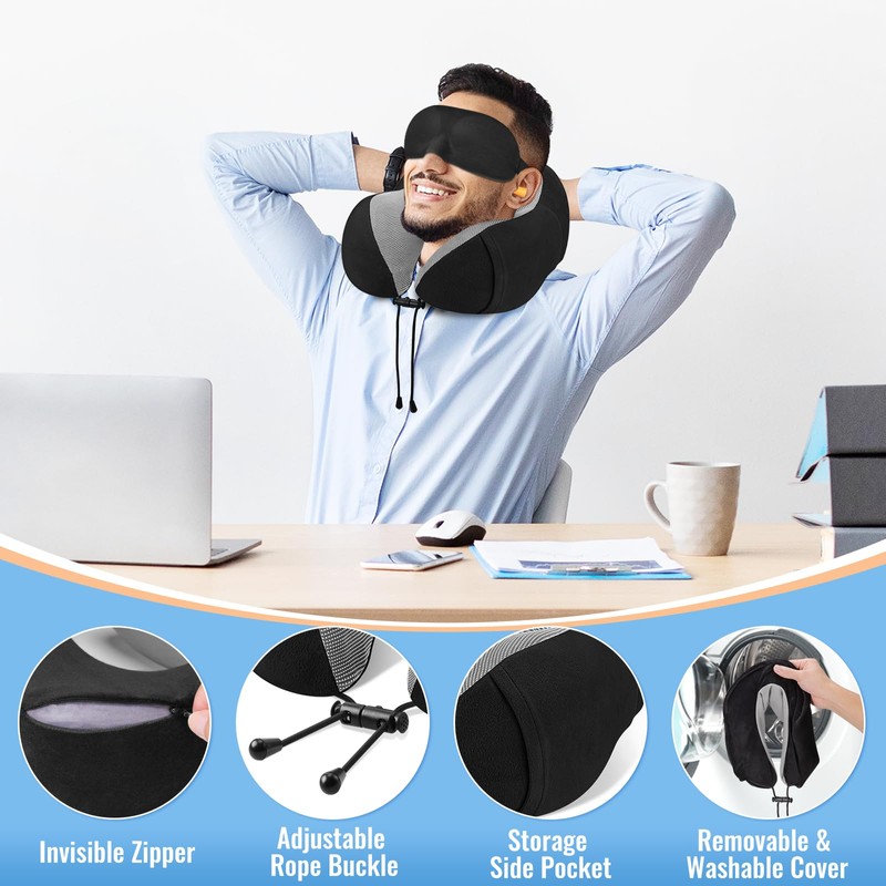 CloudBliss Travel Pillow Premium Memory Foam, Comfortable & Supportive Neck