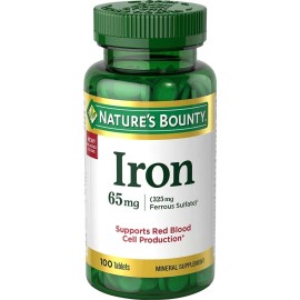 Natures Bounty, Hierro, 65 mg, 100 Tabletas, 325 mg de sulfato ferroso, Apoya la produccin de glbulos rojos, Ayuda a mantener la utilizacin de la...  