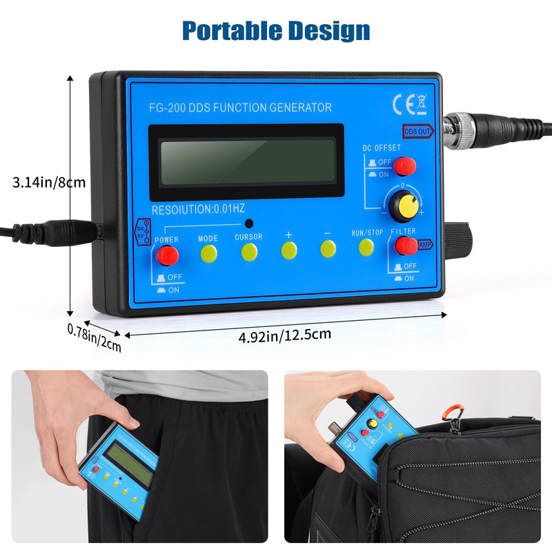 Mini DDS Signal Generator,1Hz-500kHz Multifunction Waveform Generator Signal Source with