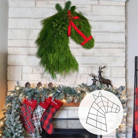15" Metal Horse Head Wreath Frame Wire Xmas Garland Rings for DIY Christmas New Year Party Home Wall Door Farmhouse Decor Outdoor Ornaments