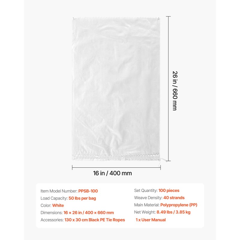 100 Packs Heavy Duty 16 X 26 Woven Polypropylene Sandbags