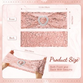 VitalCozy 50 Pieces Sequin Chair Sashes Stretchy Sequin Chair Ties Spandex Sequin Chair Cover Band with Heart Shaped Buckle Slider for Wedding Ceremony Banquet Party Decorations(Rose Gold)