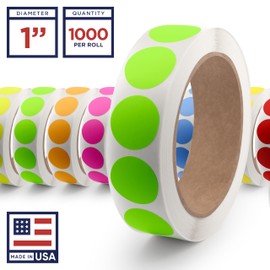 1 Inch Circle Dot Stickers Roll, 1000 Round Color Coding Labels, Adhesive Sticker Dots, Colored Circle Stickers for Classroom, Garage Sale Price Tags, Inventory, Office & Yard Sale Supplies