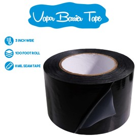 Autrends Vapor Barrier Tape, 3" Polyethylene Tape Black Seal Tape for Crawl Space, Underlayment, Marine Use, Repair,Construction Sheathing Seal Film, 180 Foot Roll