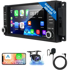 4G 64G Android 13 Car Radio for Jeep Wrangler JK Dodge Ram 1500 with Wireless CarPlay&Android Auto, 7 Inch Touch Screen for Jeep JK Stereo with WiFi GPS Navigation FM Radio+AHD Backup Camera