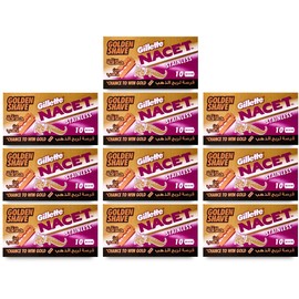 Gillette, 100 Gillette Nacet Golden Shave Double Edge Safety Razor Blades on a display card, 10 dispnesers of 10 Blades