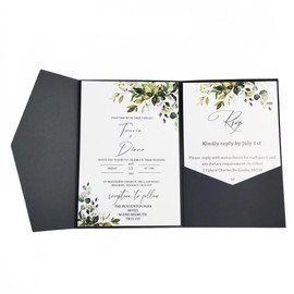 MillaSaw Wedding Invitations Black Invitations for Wedding Celebration Birthday Party Card Holder for Valentine's Day 25 Pack (Black)