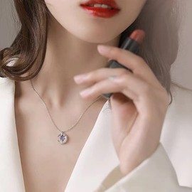 FUTIMELY Sparkling Zircon Crystal Necklace for Women,Blue Starry Sky Galaxy Sun Moon Pendant Necklace,Simple Fashionable Star Necklace (Silver)