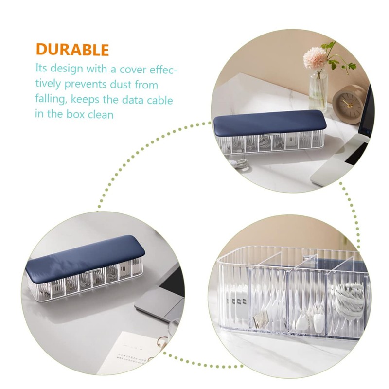 Gadpiparty Cord Management Box Lid Multi-Compartment Cable Organizer Blue Dustproof