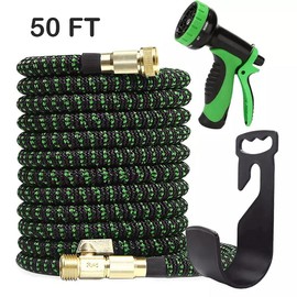 Expanding Garden Hose 25/50/75/100 ft, Flexible Kink Free Water Hose with 10 Watering Spray Nozzle, Lightweight Hose Pipe, Leak-Proof, Durable, 3/4" Brass Alloy Connector, Portable Storage Strap - Color: 50 FT