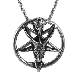 AsAlways Demon Satan Inverted Pentagram Baphomet Goat Head Skull Pendant Necklace