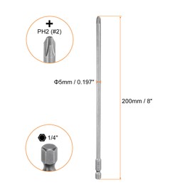 QUARKZMAN Pack of 2 #2 Phillips Screwdriver Bits PH2 1/4 Inch Hex Shank 8 Inch (200 mm) Long Magnetic Phillips Screwdriver Bits for Manual Electric 0.197 Inch (5 mm)