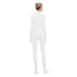 UINASH Women's Turtleneck Jumpsuit Long Sleeve Bodycon Full Body Spandex Footed Bodysuit Costume Unitard (White, XX-Large)