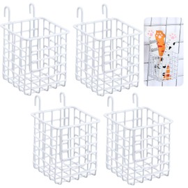 Teenyyou 4 Small Gridwall Baskets Square Storage Bins Gridwall Bins Wire Basket with Hooks White Wire Basket Hanging Baskets for Home Supplies, Wall Decoration