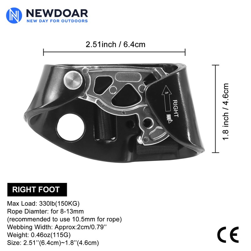 NewDoar Right Foot Ascender Riser Rock Climbing Tree Arborist Mountaineering