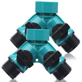 Rierdge 6 Pack 3/4" 2 Way Hose Adapter Green Garden Hose Spigot Faucet, Blue Y Connectors Plastic Hose Splitter with Faucet Watering Shut Off Valves for Irrigation